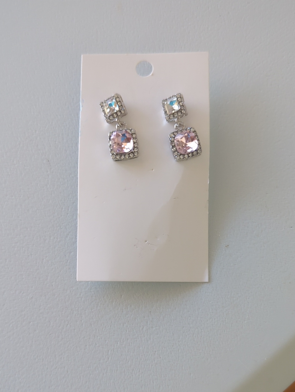 Silver-Tone Pink Crystal Drop Earrings with Clear Accent Pavé